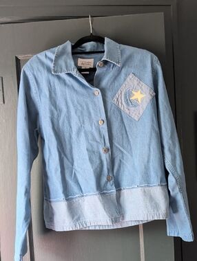 Whimsical Vintage Christopher & Banks Light Denim Shirt with Moon & Star Patch